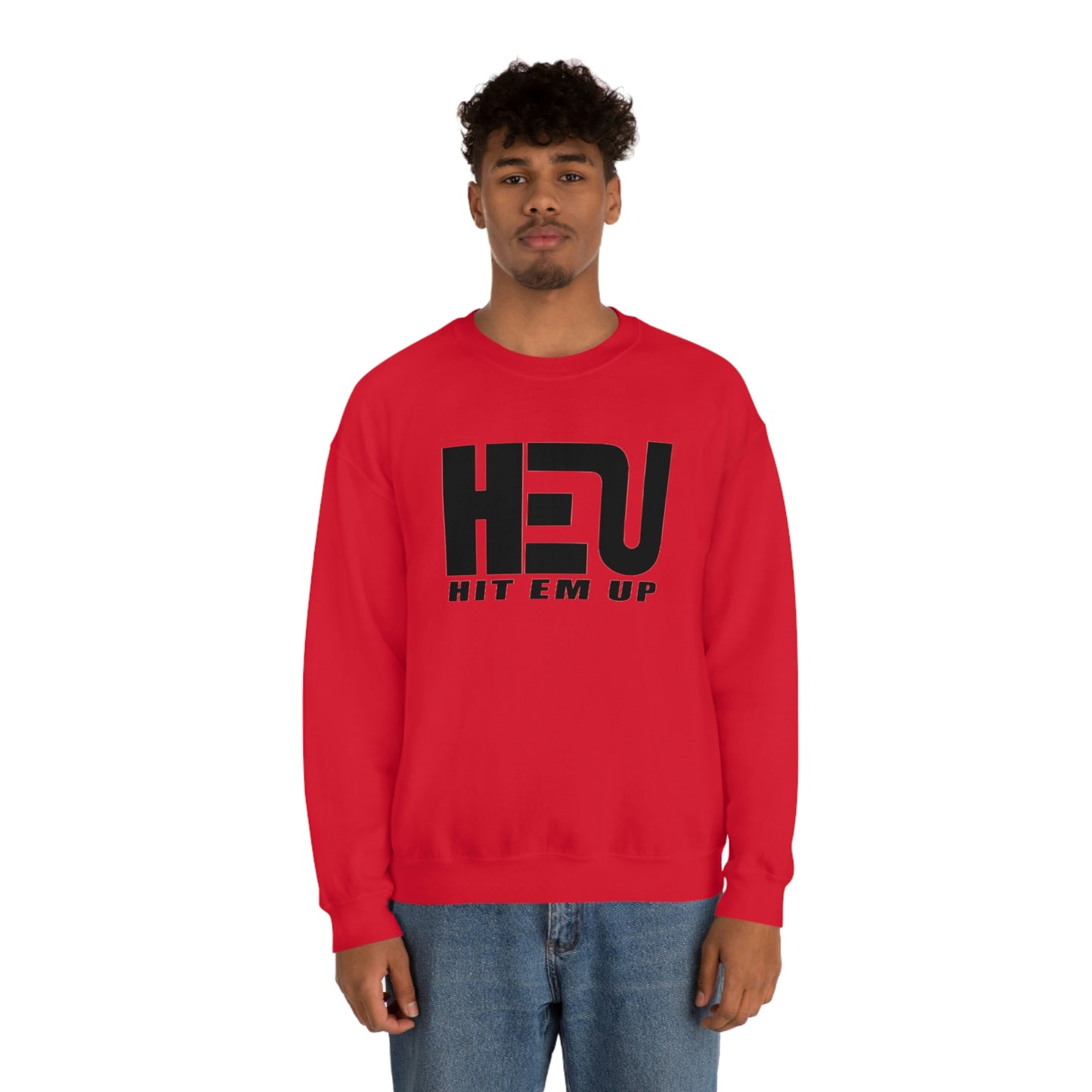 Black HEU HIT EM UP Logo Heavy Blend Crewneck Sweatshirt