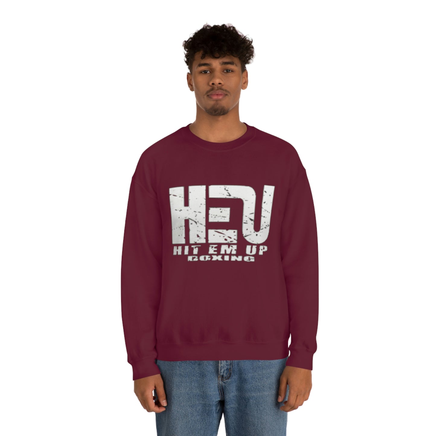 HEU Boxing Distressed Logo Unisex Heavy Blend Crewneck Sweatshirt