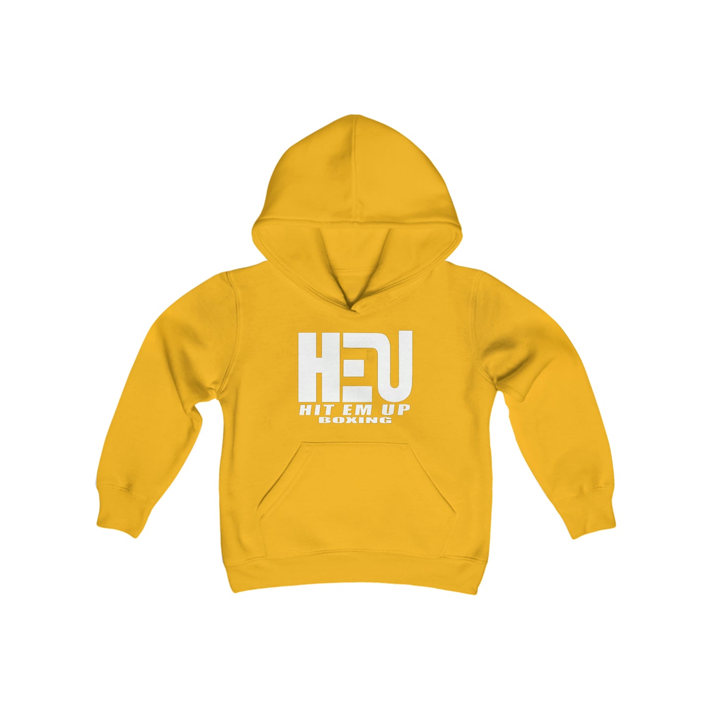 HEU HIT EM UP Boxing White Logo Youth Heavy Blend Hooded Sweatshirt