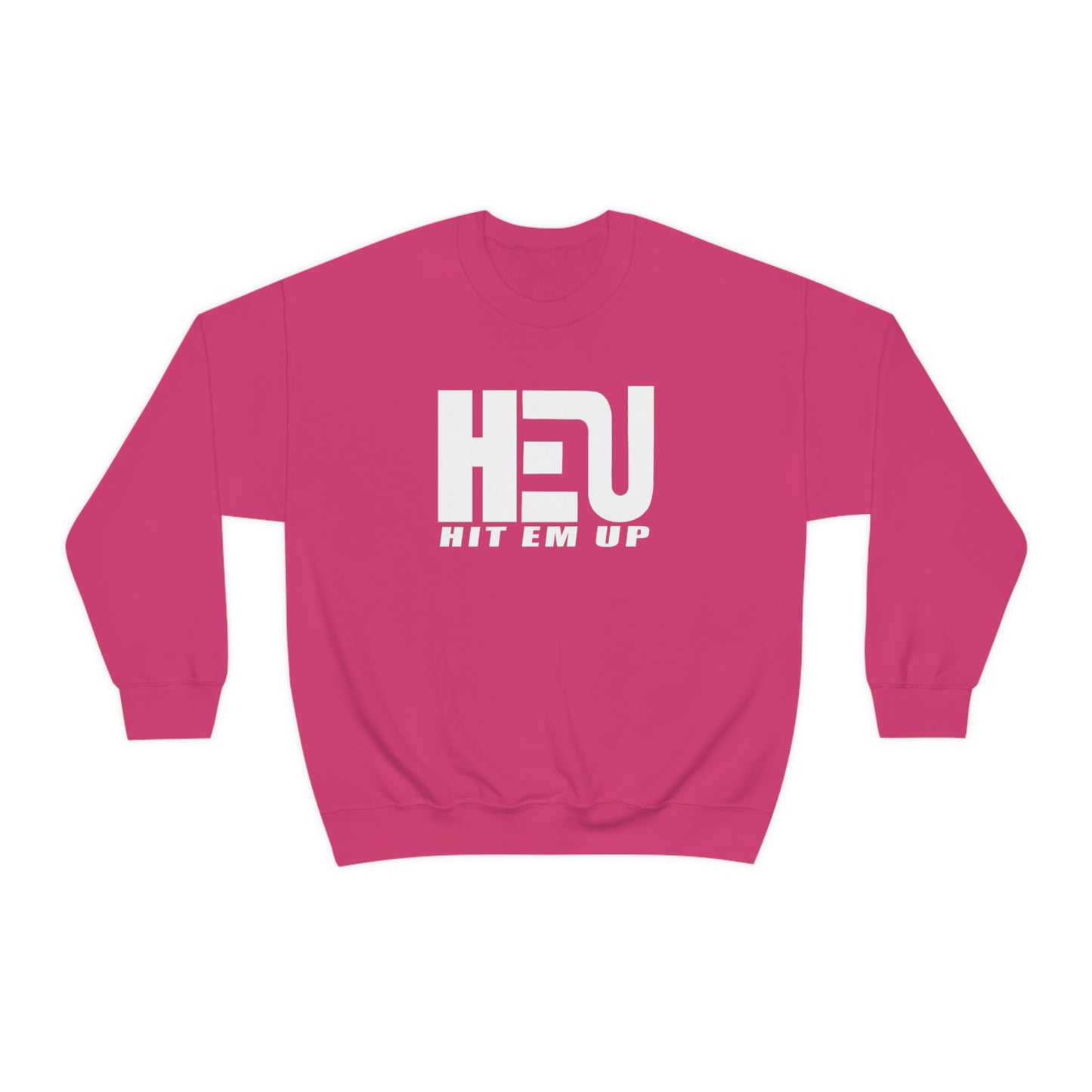 White HEU HIT EM UP Logo Heavy Blend Crewneck Sweatshirt