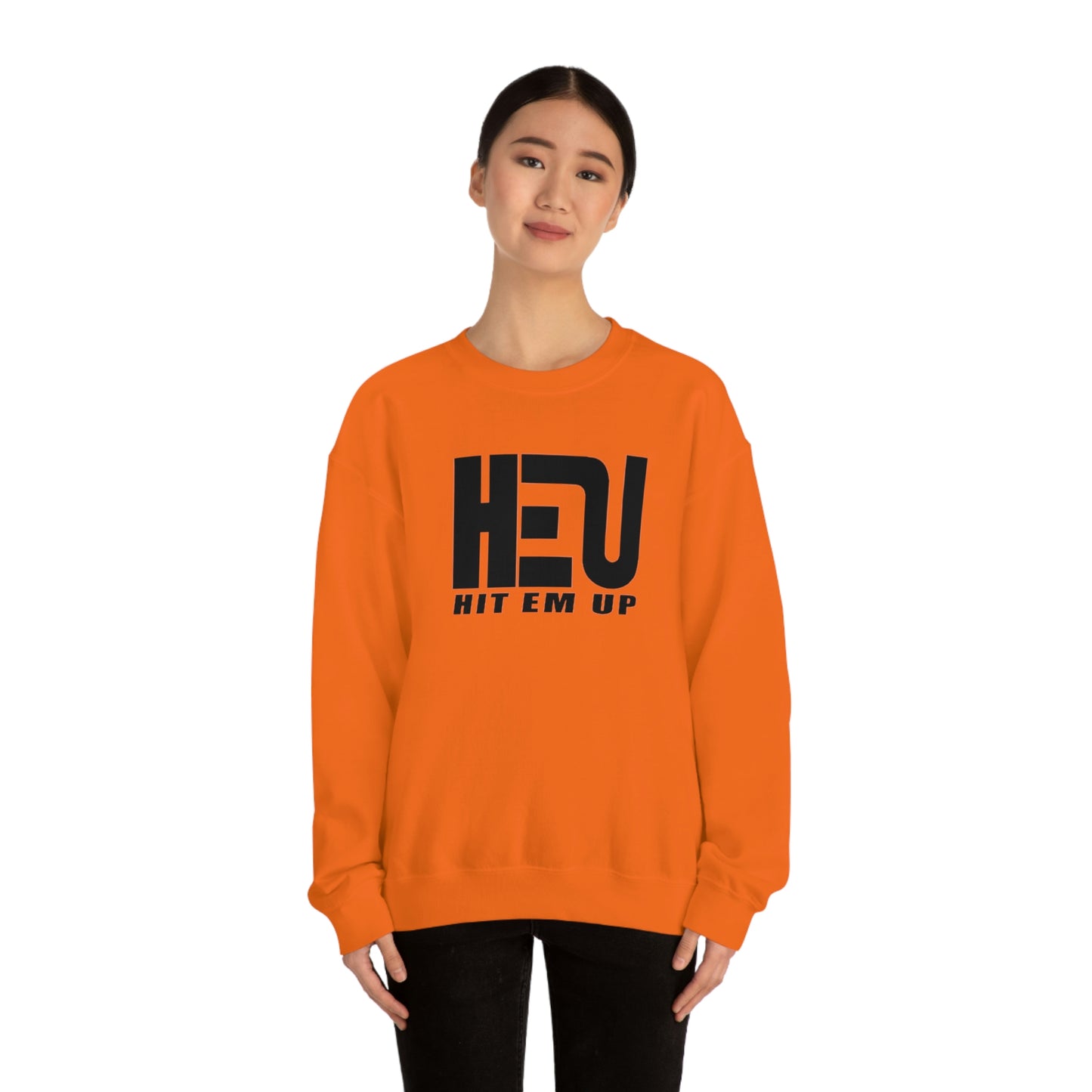 Black HEU HIT EM UP Logo Heavy Blend Crewneck Sweatshirt