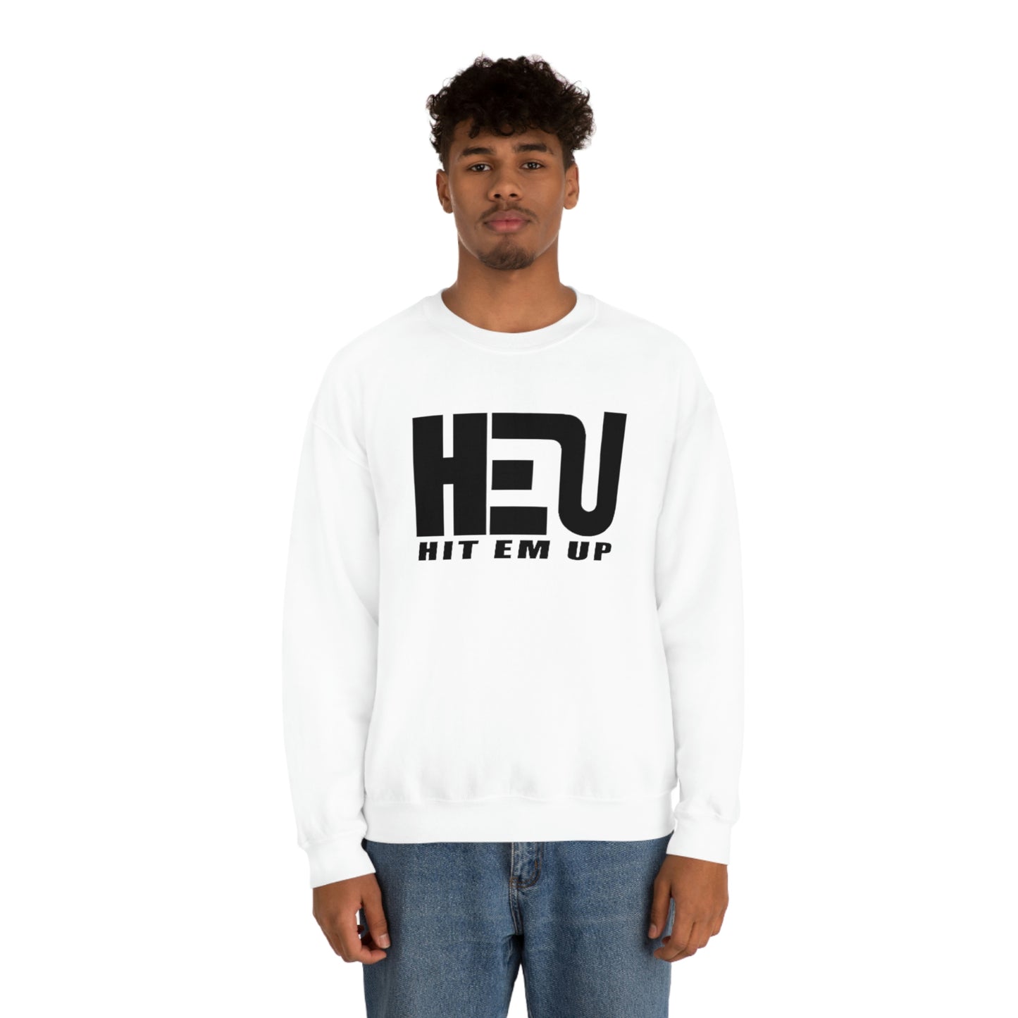 Black HEU HIT EM UP Logo Heavy Blend Crewneck Sweatshirt