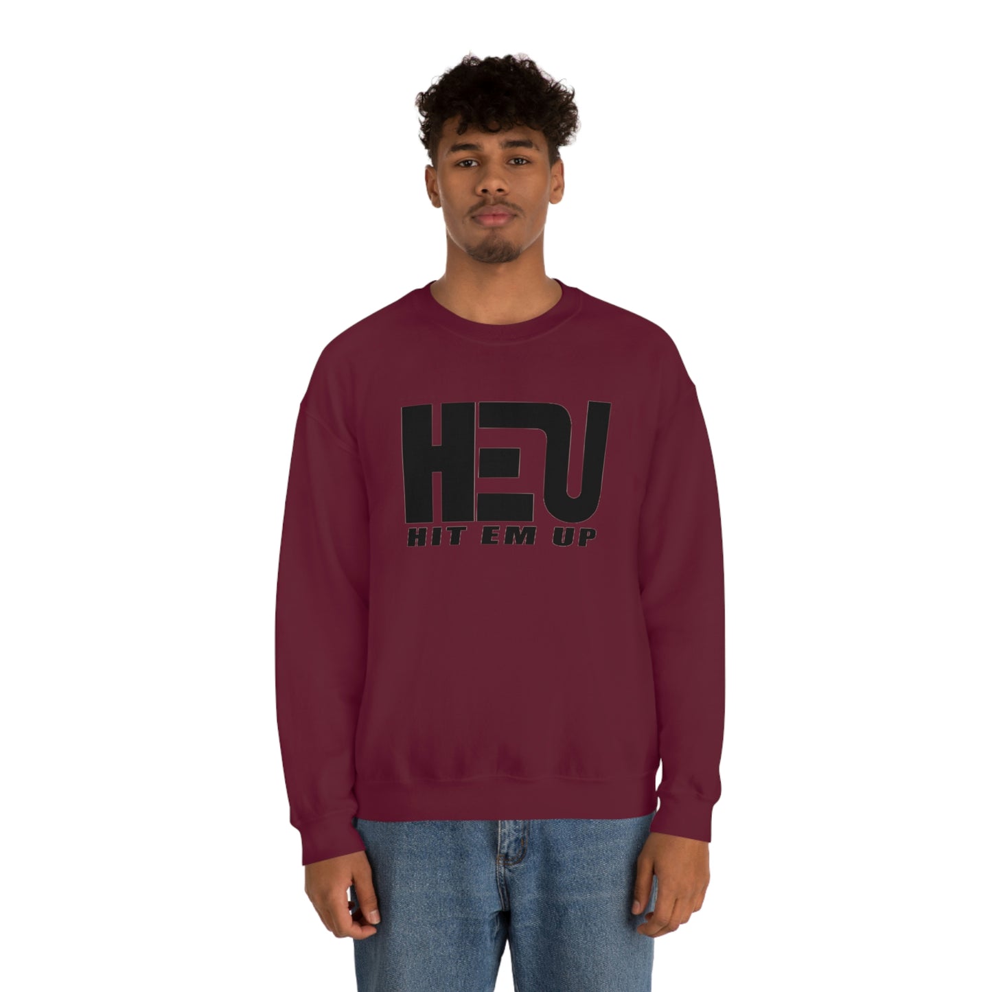 Black HEU HIT EM UP Logo Heavy Blend Crewneck Sweatshirt