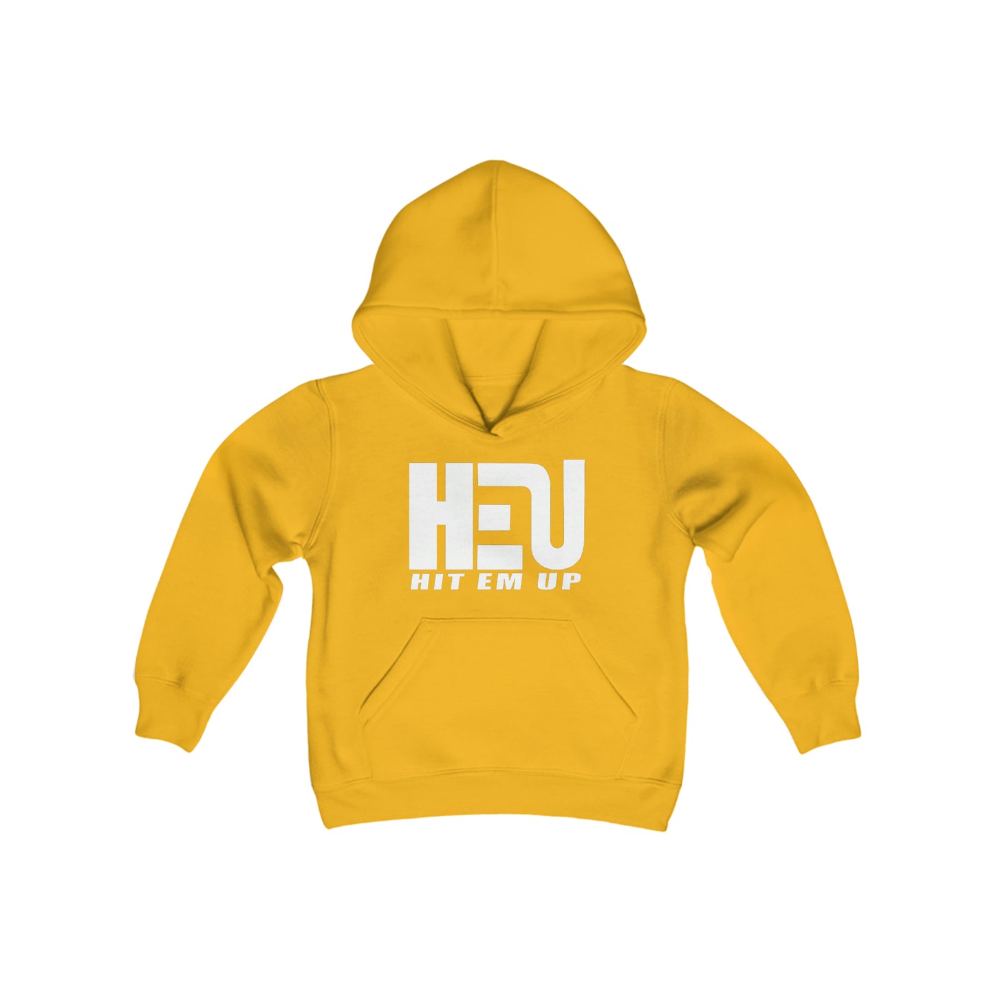 HEU HIT EM UP White Logo Youth Heavy Blend Hooded Sweatshirt