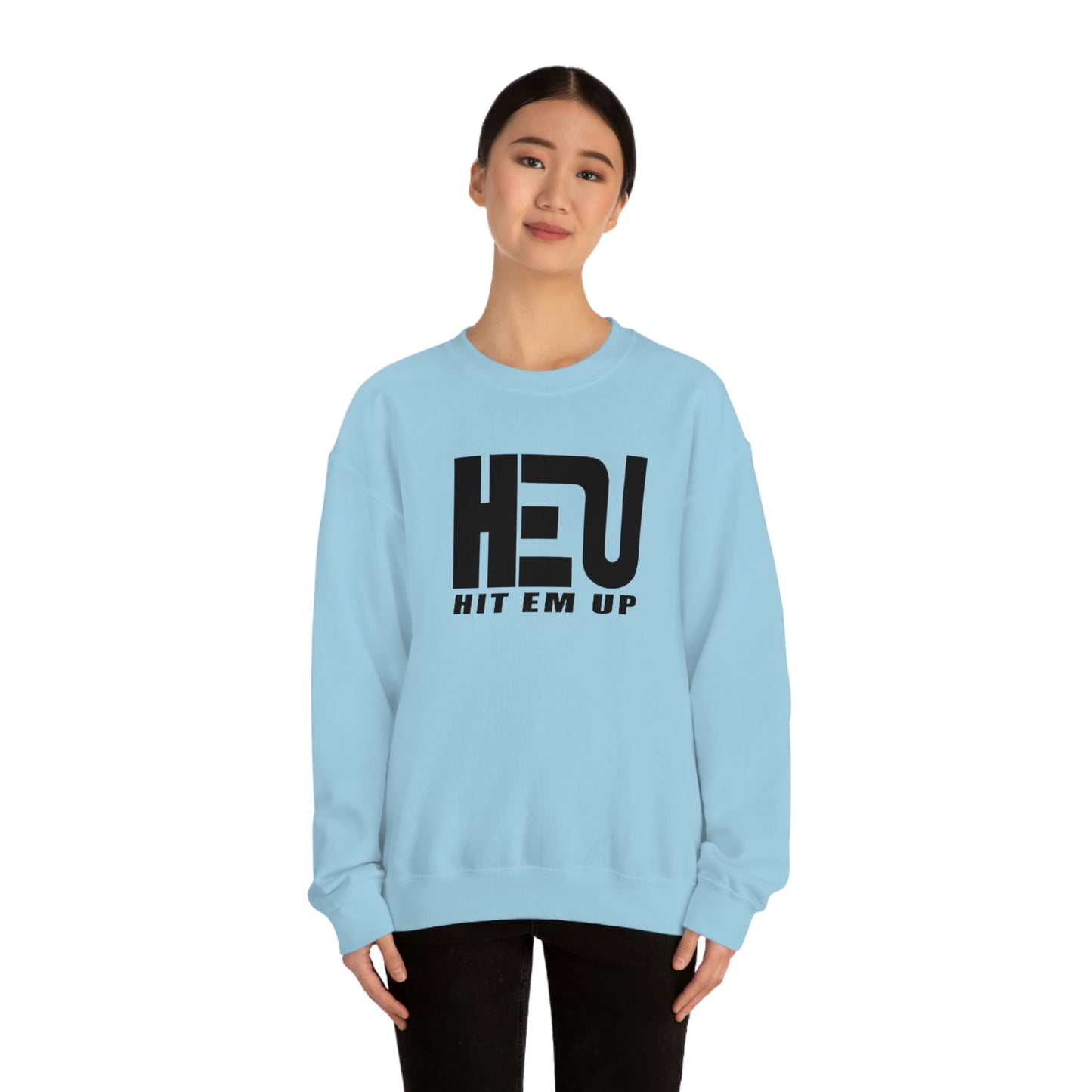 Black HEU HIT EM UP Logo Heavy Blend Crewneck Sweatshirt