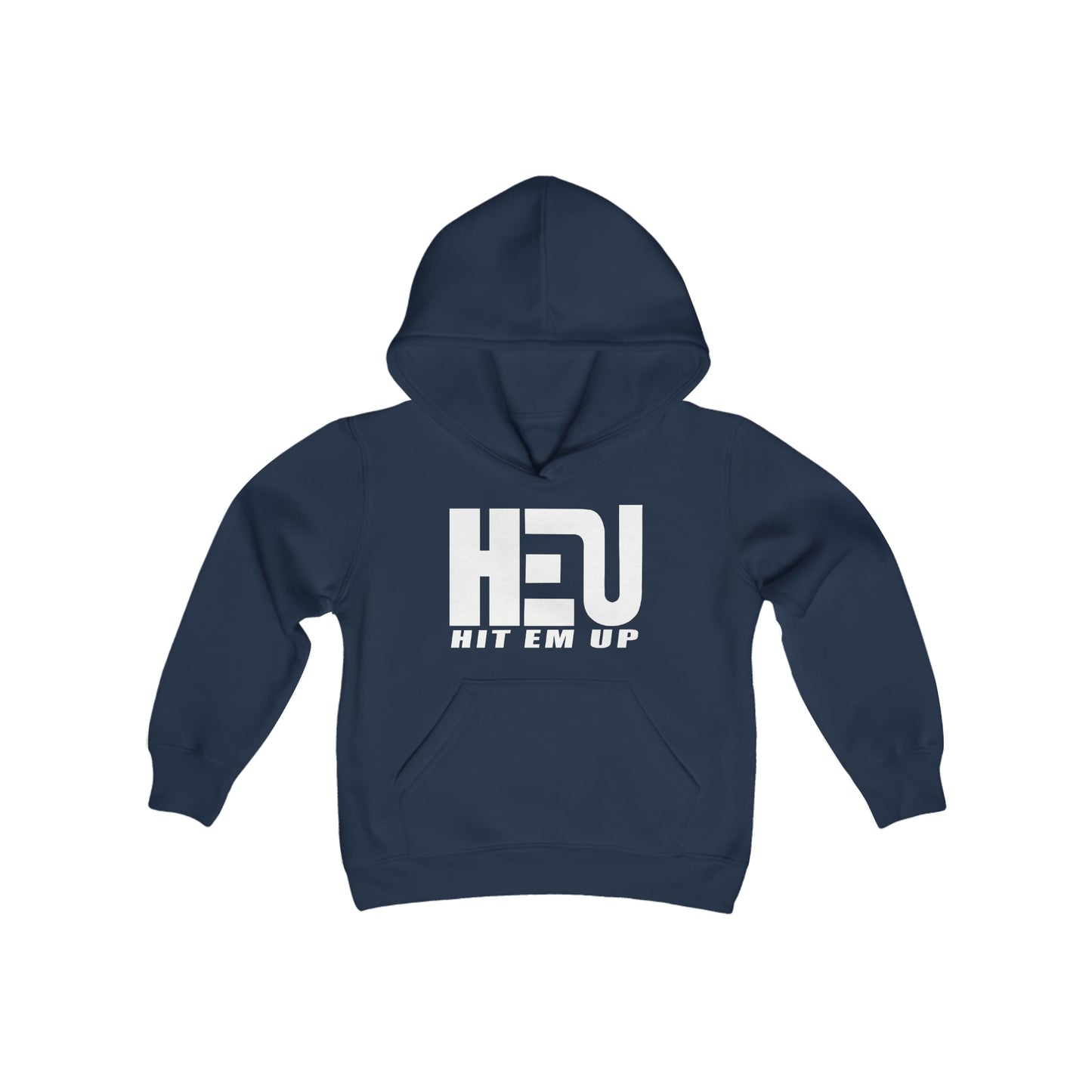 HEU HIT EM UP White Logo Youth Heavy Blend Hooded Sweatshirt