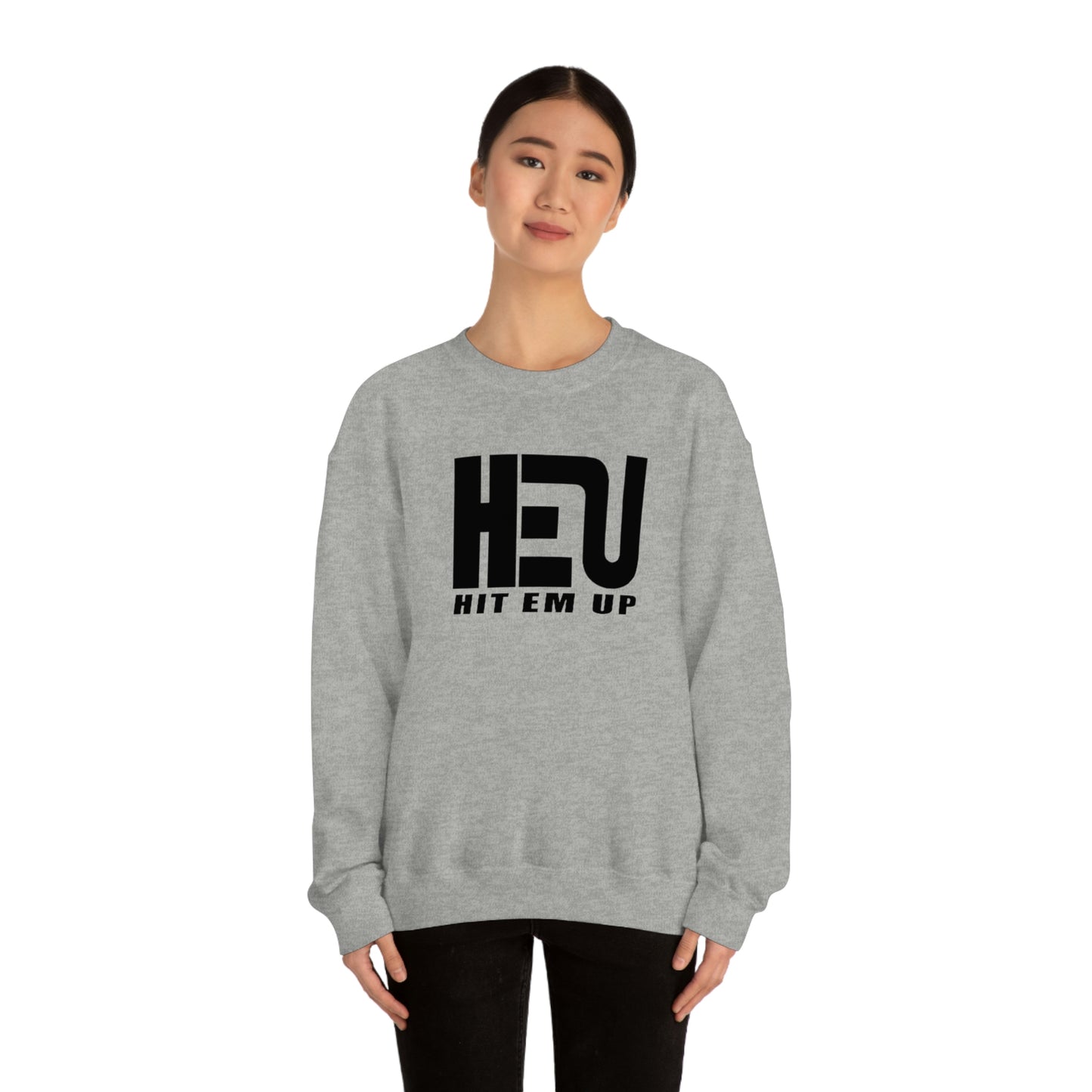 Black HEU HIT EM UP Logo Heavy Blend Crewneck Sweatshirt