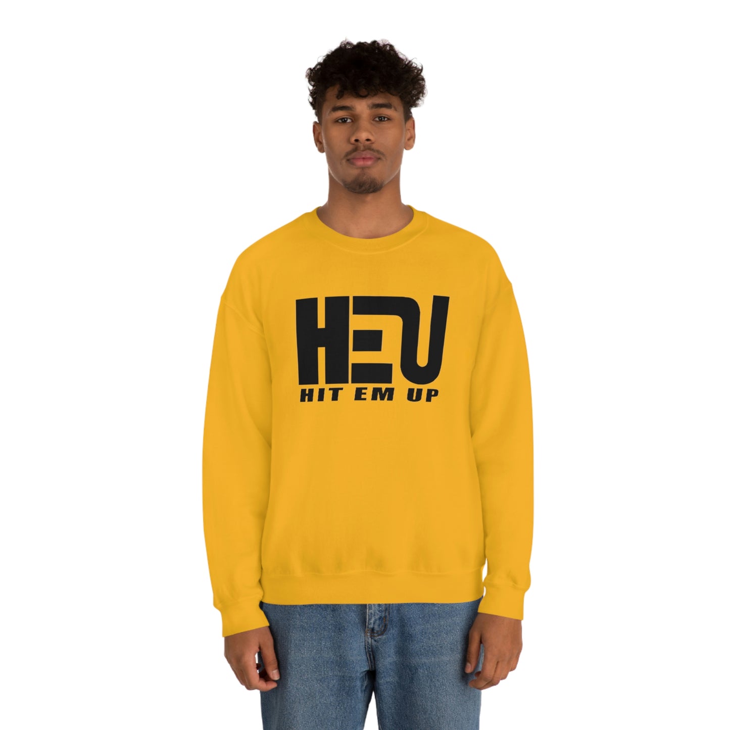 Black HEU HIT EM UP Logo Heavy Blend Crewneck Sweatshirt