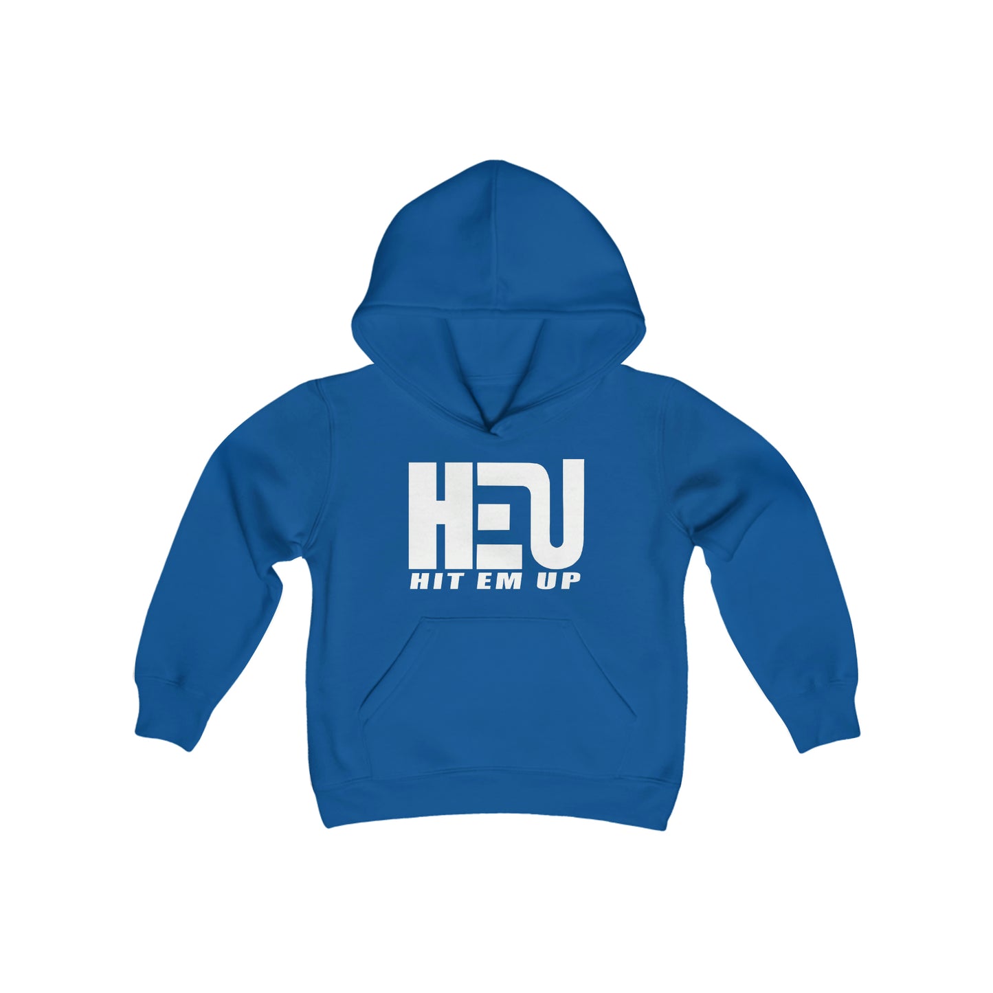 HEU HIT EM UP White Logo Youth Heavy Blend Hooded Sweatshirt