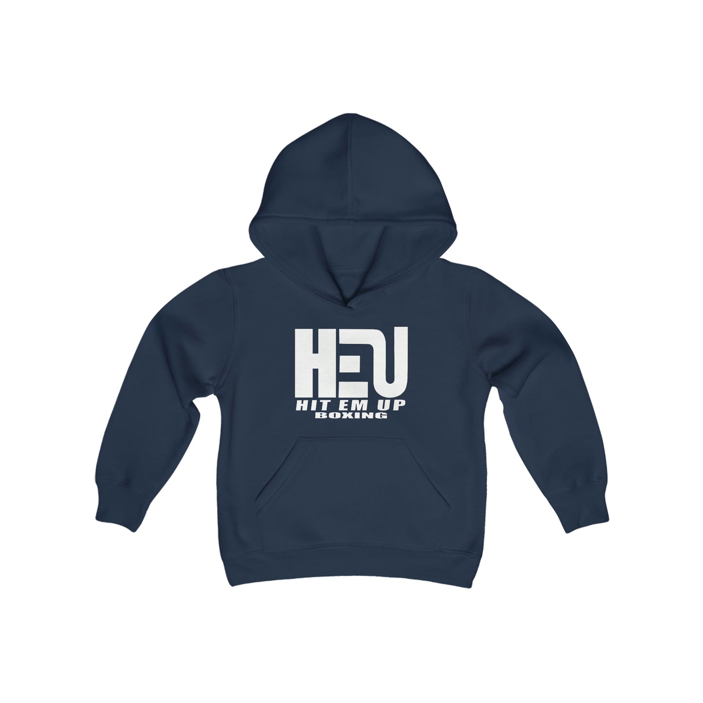 HEU HIT EM UP Boxing White Logo Youth Heavy Blend Hooded Sweatshirt