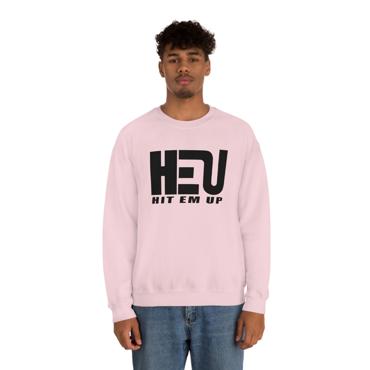 Black HEU HIT EM UP Logo Heavy Blend Crewneck Sweatshirt