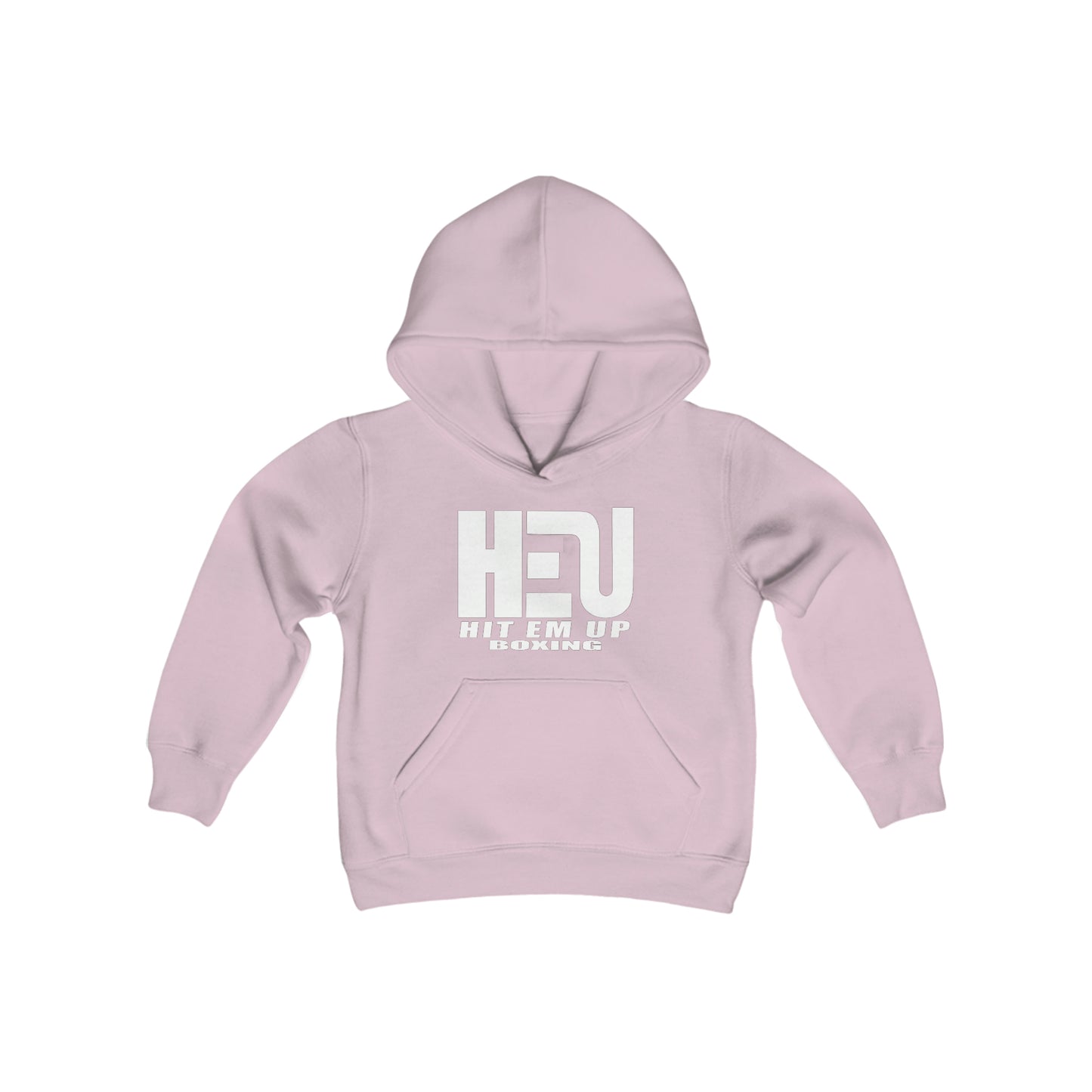 HEU HIT EM UP Boxing White Logo Youth Heavy Blend Hooded Sweatshirt