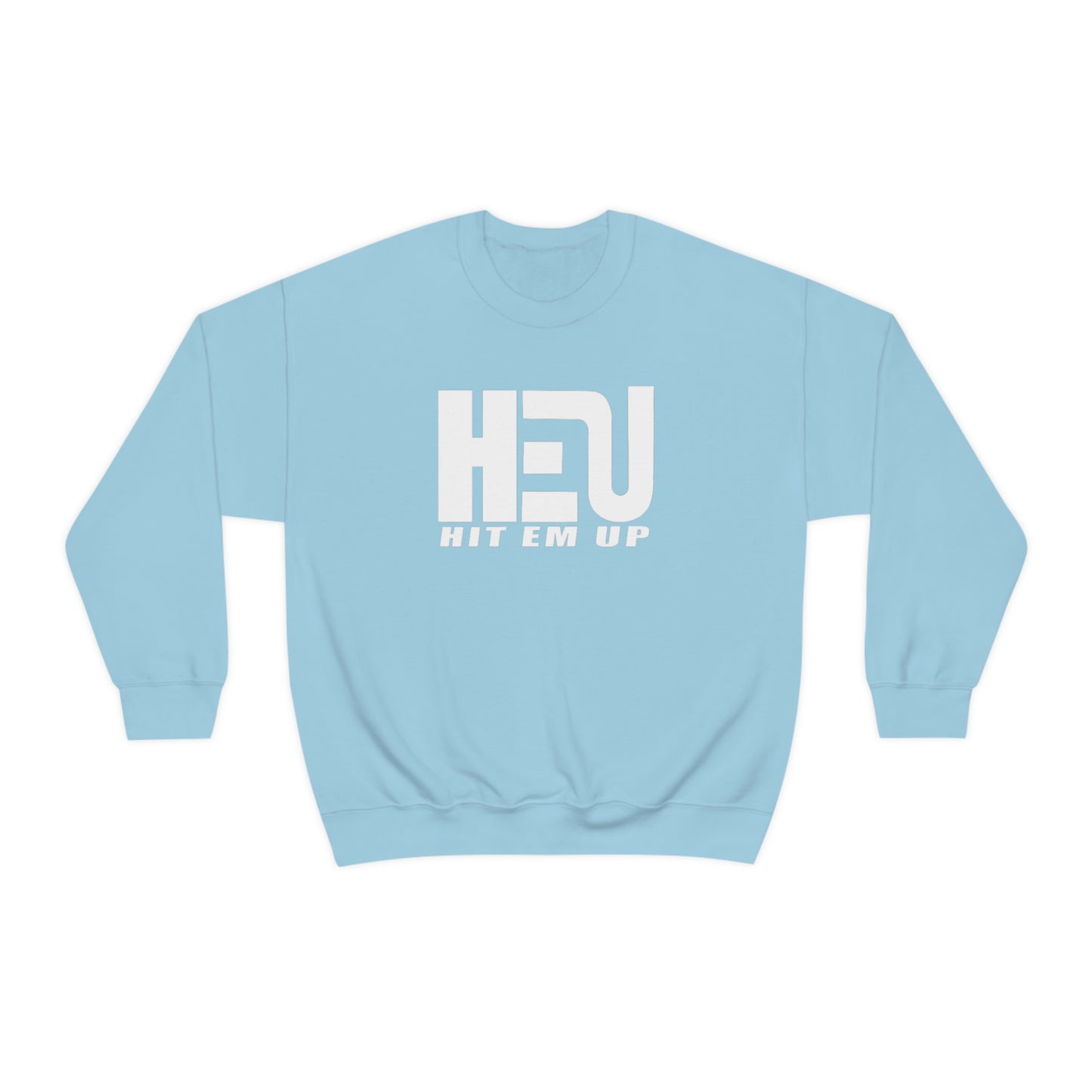 White HEU HIT EM UP Logo Heavy Blend Crewneck Sweatshirt