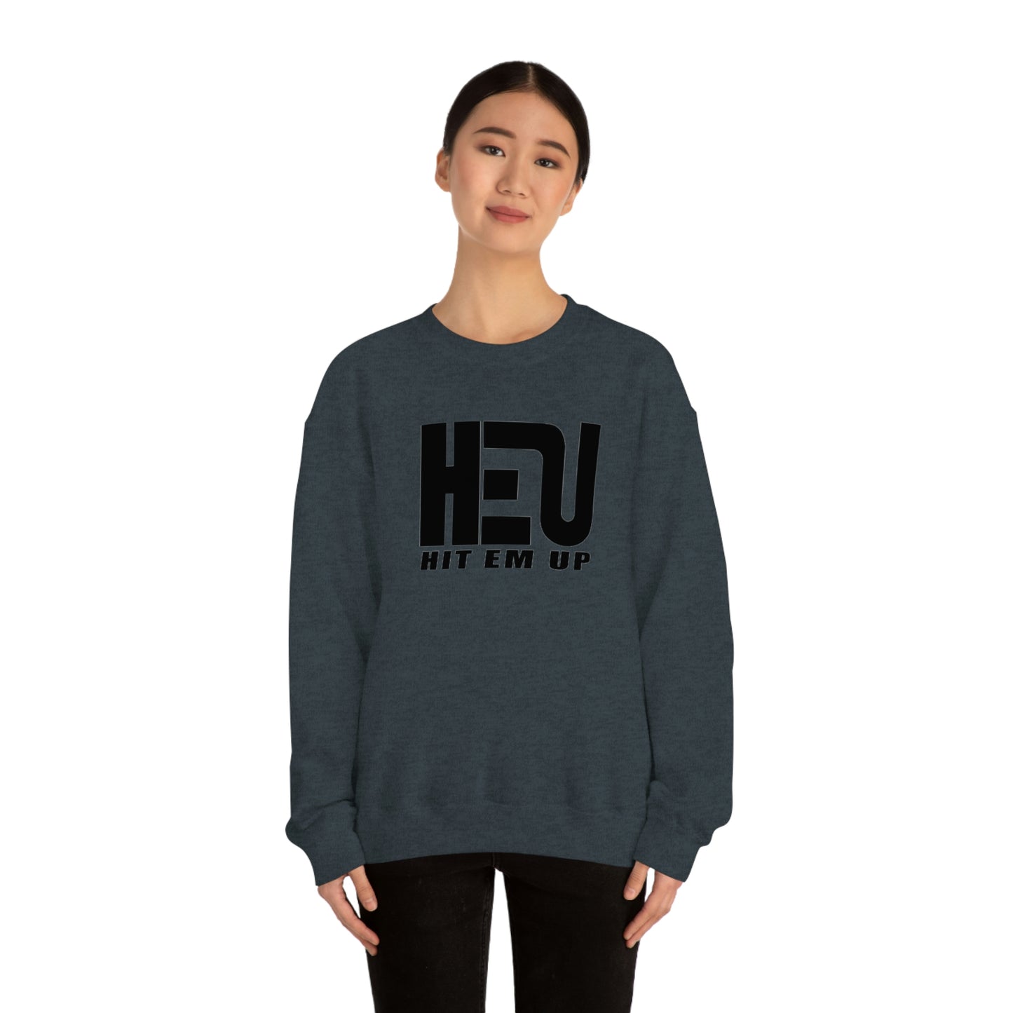 Black HEU HIT EM UP Logo Heavy Blend Crewneck Sweatshirt