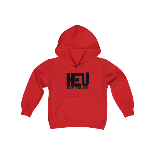 Black HEU HIT EM UP Logo Youth Heavy Blend Hooded Sweatshirt