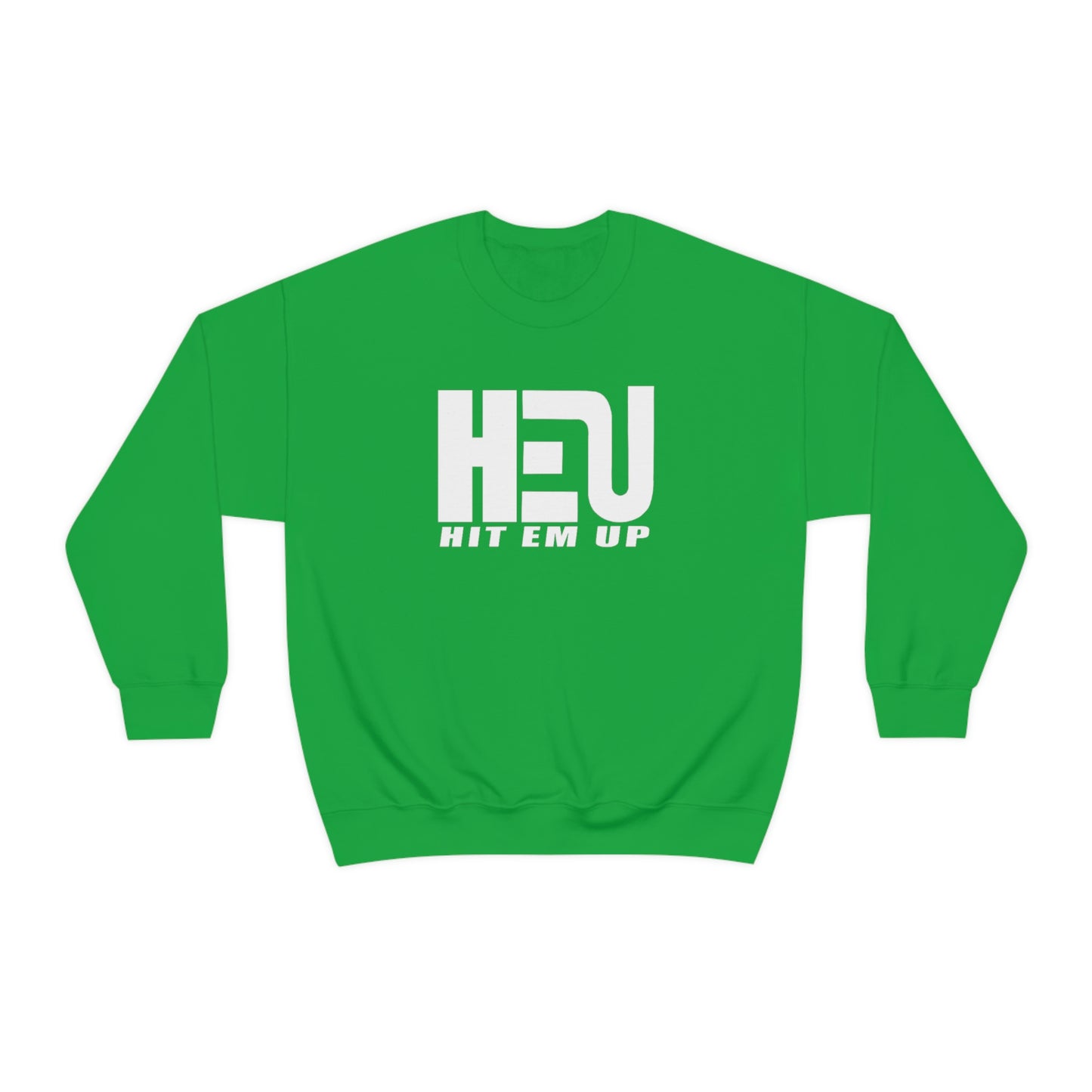 White HEU HIT EM UP Logo Heavy Blend Crewneck Sweatshirt