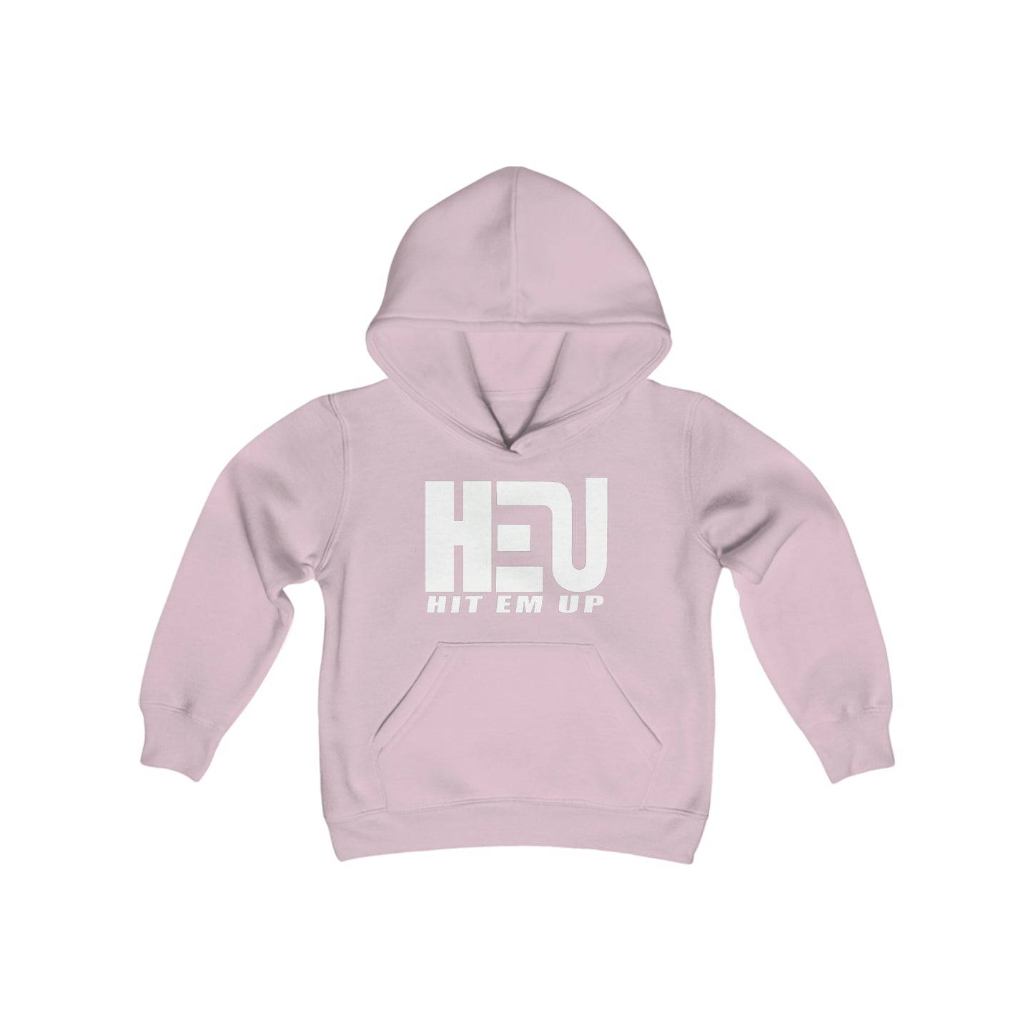 HEU HIT EM UP White Logo Youth Heavy Blend Hooded Sweatshirt