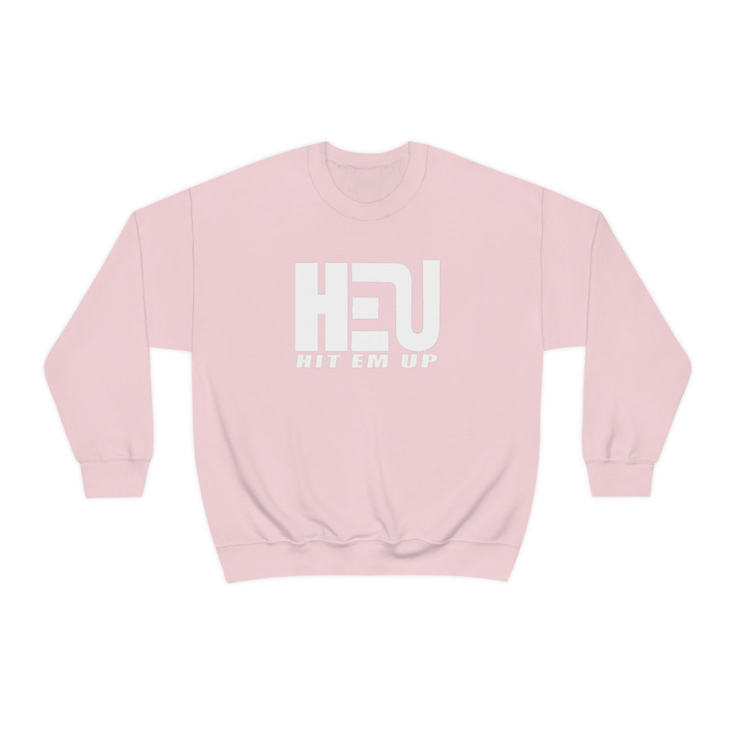 White HEU HIT EM UP Logo Heavy Blend Crewneck Sweatshirt