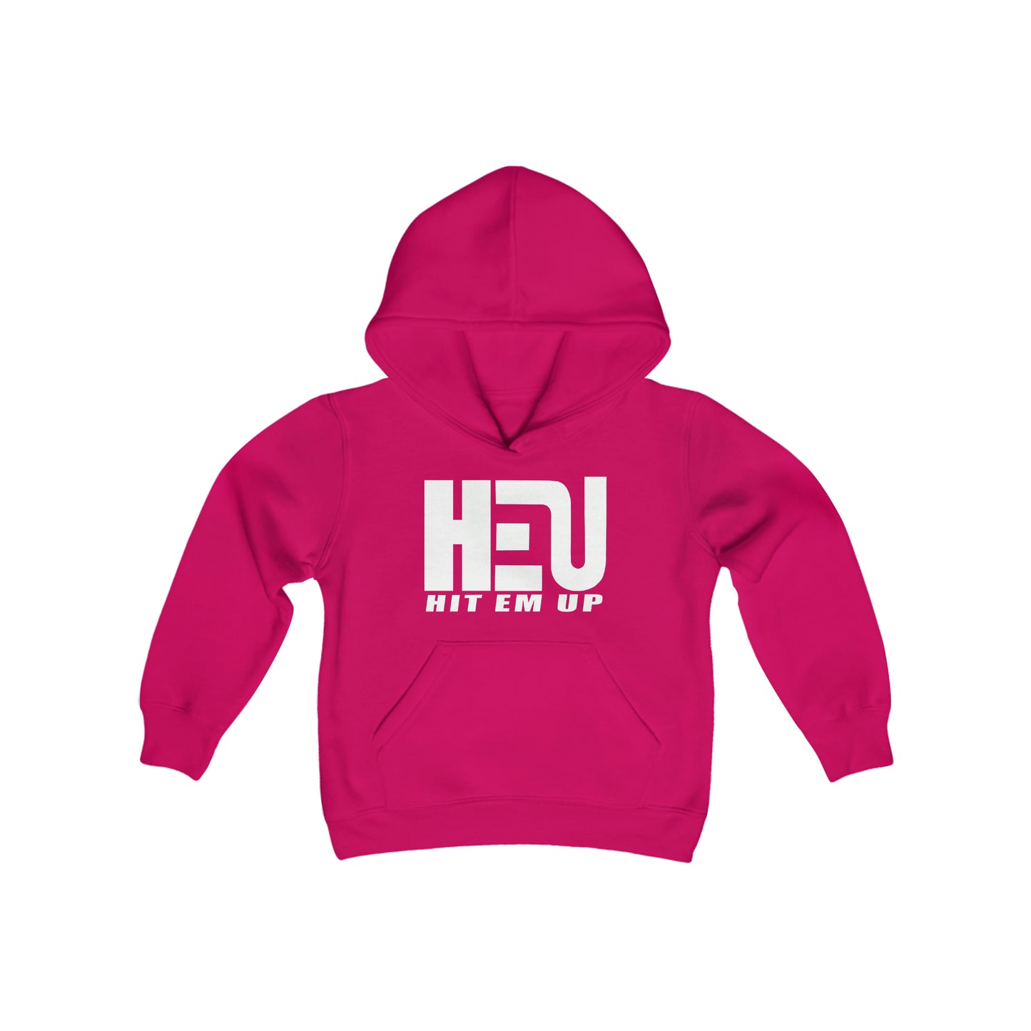 HEU HIT EM UP White Logo Youth Heavy Blend Hooded Sweatshirt